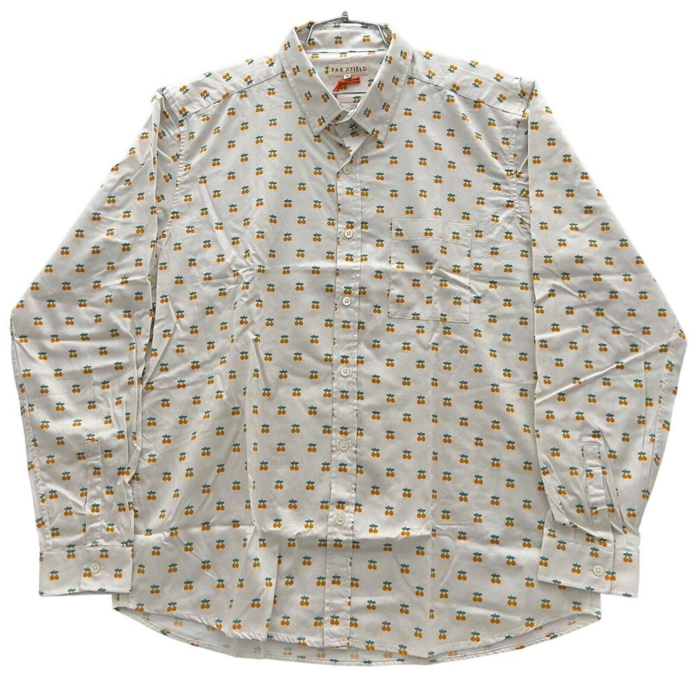 FAR AFIELD Oranges Cognito Long Sleeve Cotton Button-Up Shirt Sz 4 XL 0011